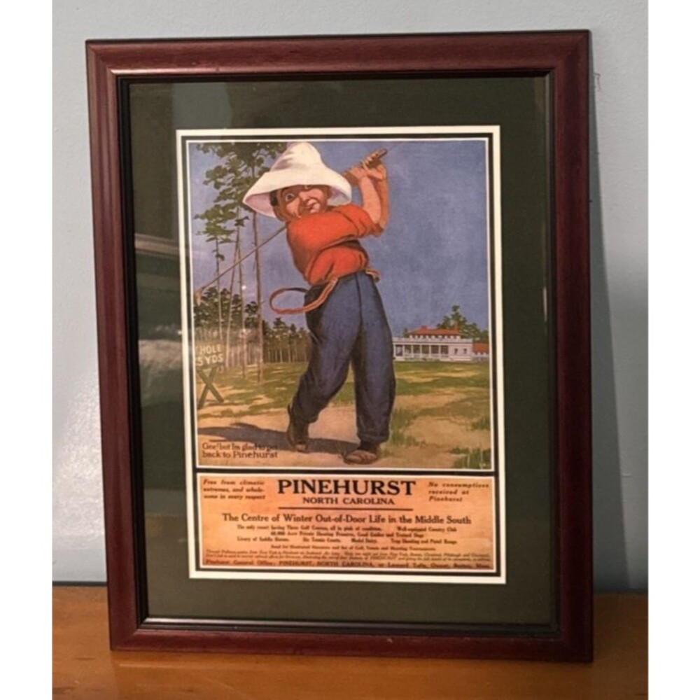 Vintage Print of 1905 Pinehurst Golf Ad Framed "Golf Boy" Edward Penfield